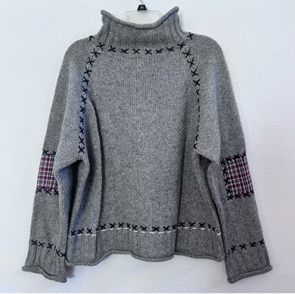 Coldwater Creek Plaid Moose 1/4 Zip Sweater L - Picture 4 of 8